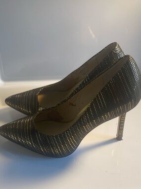Katy Perry Collections Black and Gold Studded Pointed Toe Heels